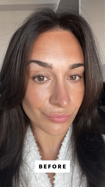 Wohlner before applying Thrive Causemetics Liquid Lash Extensions Tubing Mascara