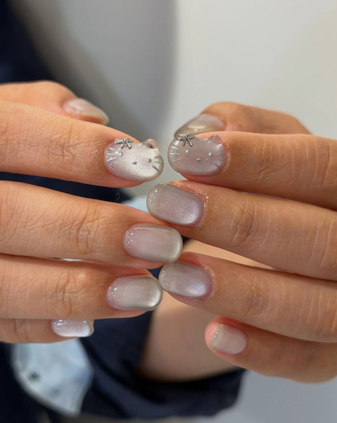 Korean nail trends 2026 velvet nails hello kitty  courtesy of bysoan