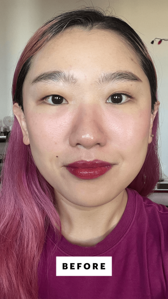 Han before applying Tarte Tartelette XL Tubing Mascara in Brown